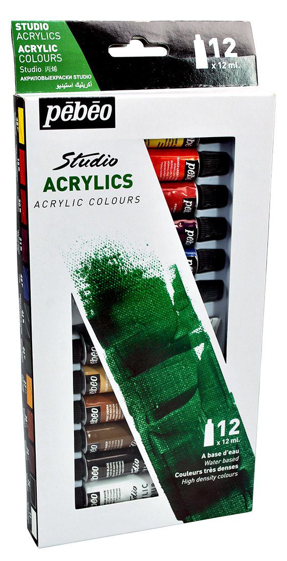 Pebeo Studio Acrylic 833431 Lot de 30 tubes de peinture acrylique assortis  20 ml avec 1 pinceau : : Maison